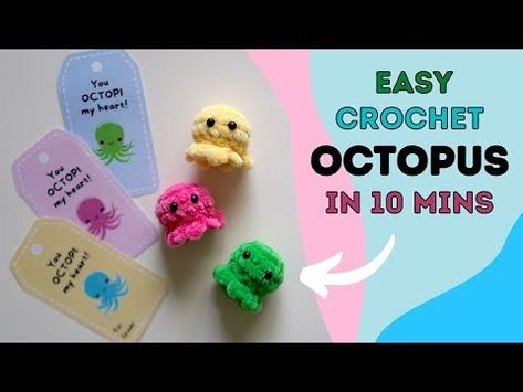 Crochet an Octopus in 10 minutes! NO SEWING! - YouTube No Sew Crochet Octopus Pattern, Pocket Octo Crochet Pattern, Easy Small Amigurumi Free Pattern, Mini Octopus Crochet Pattern, Crochet An Octopus, Crochet Appliqué, Mermaid Crochet, Octopus Crochet Pattern, February Baby