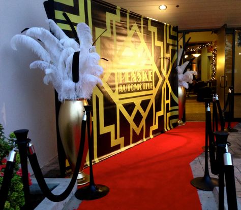 Gatsby Themed Event Entrance 60th Birthday Entrance Decor, Gatsby Party Entrance, Gala Night Decoration Entrance, 1920s Prom Theme, Harlem Nights Theme Party Decorations, Gala Night Decoration, Harlem Nights Theme Party, Hollywood Theme Party Decorations, Harlem Nights Party