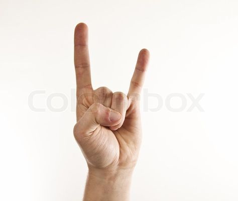 A man's hand giving the Rock and Roll sign | Stock Photo | Colourbox Rock Hand Sign Reference, Rock Symbol Hand, Rock N Roll Hand Drawing, Rock And Roll Hand Sign, Rock N Roll Hand Sign, Vintage Pointing Hand Sign, Rock Hand Sign, Rock On Hand, Rock And Roll Sign