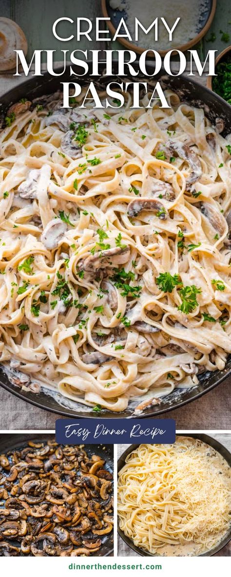 Easy Creamy Mushroom Pasta is a quick, easy recipe of fettuccine tossed in a cremini mushroom and white wine cream sauce. Try it tonight! Mushroom Linguine Recipes, Easy Meals With Mushrooms, Mushroom Pasta Sauce Recipes, Mushroom And Pasta Recipes, Chicken Mushroom Pasta Recipes, Cream Of Mushroom Soup Pasta, Creamy Mushroom Pasta Recipes, Mushroom Cream Sauce Pasta, Creamy Mushroom Pasta Sauce