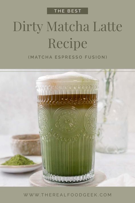 This warm, refreshing Dirty Matcha Latte is the perfect morning pick-me-up for coffee and matcha lovers. It’s essentially a matcha latte, made “dirty” with a shot of espresso. It’s ready in under 10 minutes, so you can skip the long lines and make your own café-style drink right at home. Plus, it's gluten-free, dairy-free, nut-free, and vegan. Follow along for more delicious and nutritious recipes! Dirty Matcha Latte, Dirty Matcha, Matcha Espresso, Matcha Latte Recipe, Best Paleo Recipes, Shot Of Espresso, Vegetarian Recipes Lunch, Ceremonial Grade Matcha, Easy Vegan Dinner