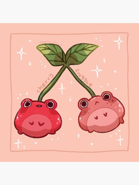 "Frog Cherries" Sticker for Sale by peonysprout | Redbubble Fruity Drawings, Kawaii Frogs, Cartoon Frogs, Cartoon Cherry, Strawberry Frog, Color Pencil Sketch, Bottle Drawing, Frog Drawing, Animated Animals