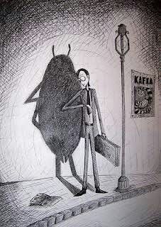 I found this image interesting as it depicts Gregor's original refusal to accept his transformation. Even though he has been changed into a terrible vermin, he is still only concerned with getting to work on time, as he knows how important his job is to his family. Kafka Metamorphosis, Frank Kafka, Gregor Samsa, Metamorphosis Art, The Metamorphosis, Literature Humor, Franz Kafka, Literature Art, Classic Literature