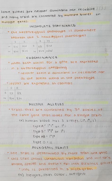 alleles: dominance, codominance, etc. Codominance Genetics, Alleles Genetics, Notes Idea, Scientific Method Worksheet, Handwriting Ideas, Mcat Study, Grade 12, Biology Notes, Notes Organization