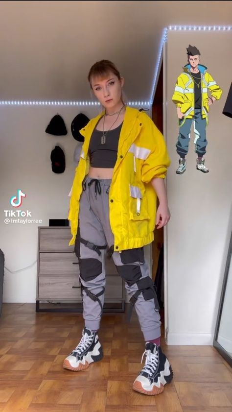 Neon Cyberpunk Aesthetic Outfit, Neon Jacket Outfit, Cyberpunk Inspired Outfit, Neon Techwear, Sporty Outfit Aesthetic, Cyberpunk Fashion Futuristic, Cyberpunk Style Outfit, Sporty Outfits Aesthetic, Cyberpunk Aesthetic Outfit