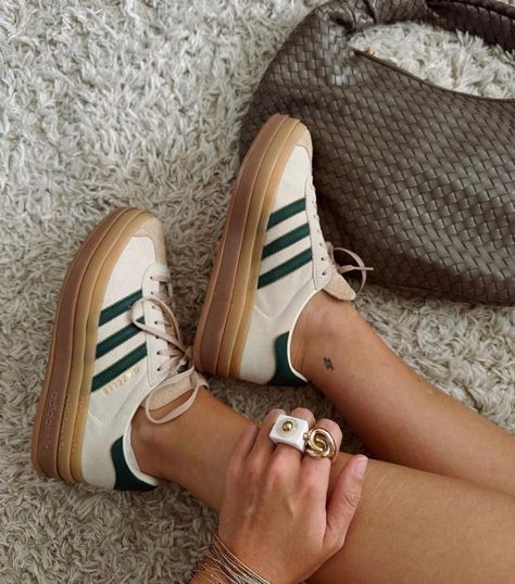 Adidas Lifestyle Shoes, Popular Adidas Shoes Women, Gazelle Bold Platform, Womens Gazelle Adidas Outfits, Adidas Platform Gazelle Outfit, Gazelle Adidas Platform, Adidas Bold Gazelle Outfit, Gazelle Platform Adidas Outfit, Platform Adidas Gazelle