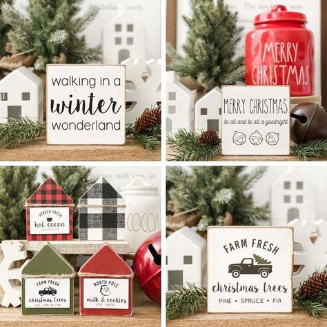 Mini Wood House Hot Cocoa Signs #tieredtray #Christmas #decorhomeideas Hot Cocoa Signs, Galvanized Tiered Tray, Tray Christmas Decor, Mini Wood House, Tiered Tray Decor Ideas, Tiered Tray Christmas, Tray Decor Ideas, Tiered Tray Decor Christmas, Christmas Tiered Tray Decor