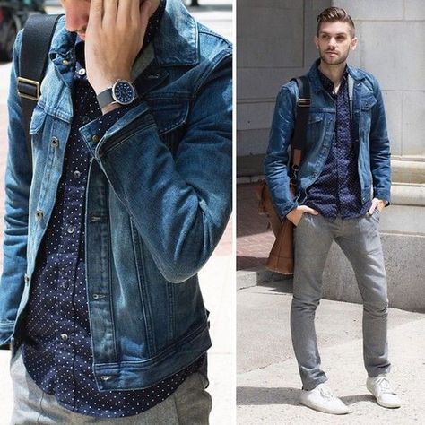 Blue Denim Jacket Outfit Men, Mens Denim Jacket Outfit, Denim Jacket Men Style, Blue Denim Jacket Outfit, Denim Jacket Men Outfit, Blue Instagram, Denim Jacket Outfit, Dapper Men, Outfit Trends