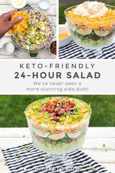 24 Hour Salad, Keto Veggies, Easy Summer Side Dishes, Seven Layer Salad, Layered Salad Recipes, Bbq Salads, Bbq Side Dishes, Trifle Dish, Layered Salad