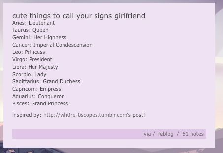 Cute Things to Call Your Girlfriend's Sign Cute Things To Call Your Girlfriend, Call Sign For Couple, Things To Call Your Girlfriend, Princess Inspired, Cute Things, Signs, Quick Saves