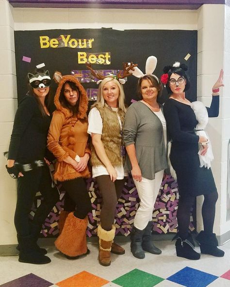 Kindergarten teachers dressed as forest animals for halloween  Skunk Halloween costume Forest Animal Costume Diy, Forest Animals Costume, Forest Animal Costume, Skunk Halloween Costume, Animal Costumes Diy, Skunk Halloween, Animal Halloween Costumes, School Costume, Teacher Costumes