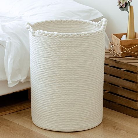 Amazon.com: Homlikelan 58L Woven Laundry Basket,Cotton Tall Laundry Hamper for Blankets,Clothes,Pillows,Toys,Shoes Large Laundry Bin White : Home & Kitchen Tall White Laundry Basket, Nursery Laundry Basket, Cute Laundry Basket, White Laundry Basket, Woven Laundry Basket, Traditional Nursery, Nursery Hamper, College Packing, White Laundry