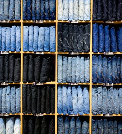 Mens Store Display, Jeans Display, Anthropologie Window Display, Men's Slim Jeans, Latest Web Design Trends, Clothing Store Interior, Shot In The Dark, Jeans Store, Normal Body