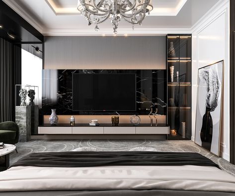 Bedroom | Katameya Dunes Compound :: Behance Tv Wall Bedroom, Luxury Tv Wall, Huge Tv, Bedroom Tv Wall, Best Modern House Design, Tv In Bedroom, Tv Wall Design, Wall Bedroom, Hospitality Design