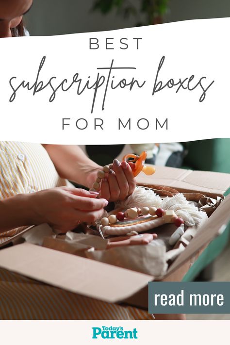 woman opening a subscription box filled with toys for baby Newborn Checklist, Mom Box, Best Subscription Boxes, Lovers Day, Subscription Gifts, Gamer Room, Mom Day, Subscription Boxes, Subscription Box