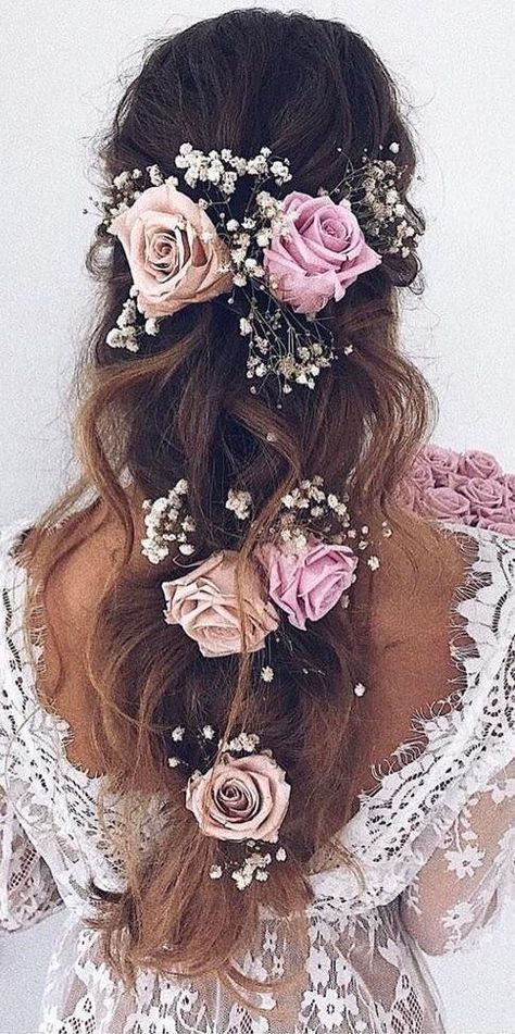 Medium Length Updo, Wedding Hairstyles And Makeup, Flowers In Her Hair, Best Wedding Hairstyles, Long Hair Wedding Styles, Hair Decorations, Wedding Hairstyles For Long Hair, Hairstyles For Long Hair, Boho Hairstyles