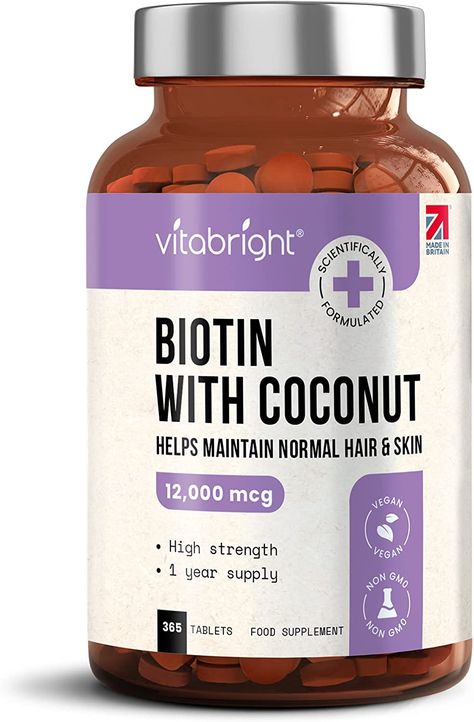 Biotin Hair Growth Supplement 12,000mcg - 365 High Strength Biotin Tablets for Hair - 1 Year Supply - Vegan Friendly Biotin Coconut Oil Supplement - for Normal Skin & Hair Growth in Men & Women : Amazon.co.uk: Health & Personal Care Vitamins For Nail Growth, Hair Skin Nails Vitamins, Biotin Hair Growth, Vitamin B7, Biotin Hair, Nail Vitamins, Help Hair Grow, Vitamins For Hair Growth, Hair Growth Supplement