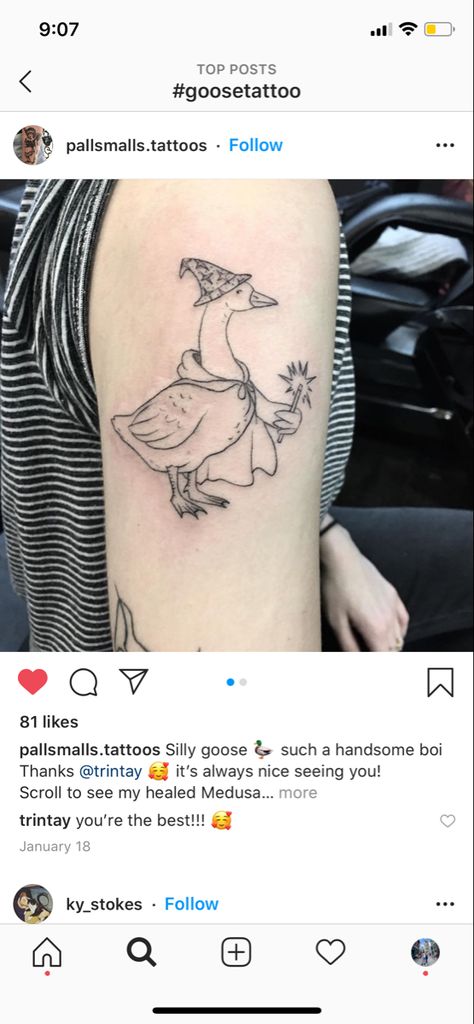 Matching Goose Tattoos, Cute Goose Tattoo, Cartoon Goose Tattoo, Silly Duck Tattoo, Goose With Glasses Tattoo, Odd Duck Tattoo, Silly Goose Tattoo, Silly Tattoos, Europe Vibes