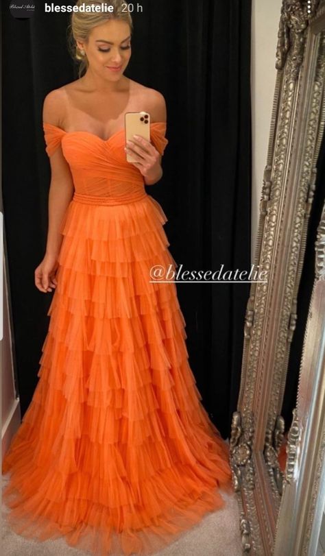 Bright Prom Dress, Orange Prom Dress, Orange Dress Wedding, Masquerade Prom, Neon Prom Dresses, Orange Prom Dresses, Fancy Stuff, Orange Bridesmaid Dresses, Ruffle Prom Dress