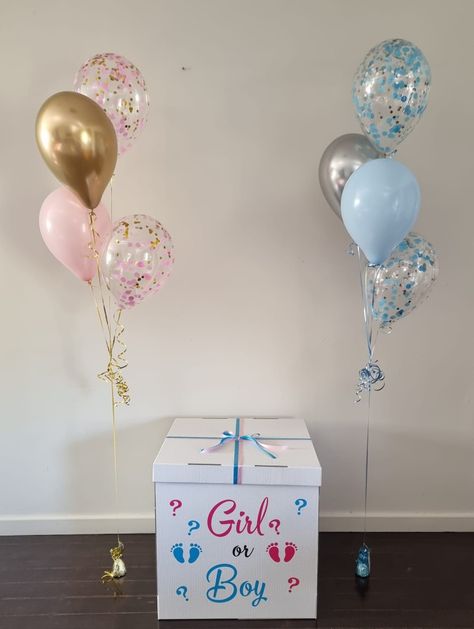 Balloons For Gender Reveal Party, Balloon Gender Reveal Ideas Boxes, Gender Reveal Balloon Box Ideas, Box Gender Reveal Ideas, Gender Reveal Surprise Ideas, Gender Reveal Box Of Balloons, Gender Reveal Ideas Balloons, Balloon Box Gender Reveal, Gender Reveal Box Ideas