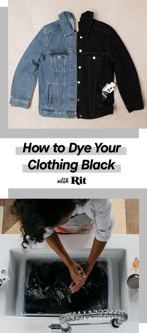 Contrary to popular belief, you don’t have to get rid of your faded clothing. Instead, save your favorite items with Rit’s easy-to-use fabric dye. Follow along to learn how! How To Dye Your Clothes Black, Dye Fabric Black, Dyeing Clothes Black, How To Dye Fabric With Rit, Dyed Clothes Diy, Dye Clothes Diy, Dye Fabric Diy, Black Clothes Dye, Dyeing Jeans