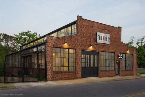 Warehouse Front Design, Converted Warehouse Home Exterior, Industrial Warehouse Home Exterior, Converted Warehouse Exterior, Industrial Building Design Exterior, Warehouse Building Exterior, Exterior Warehouse Design, Industrial Brick Building, Industrial Warehouse Design Exterior