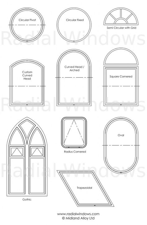 Fixed or Opening Round Windows, Arched and Semi-Circular Windows, Gothic Windows, Radius Cornered Windows, Elliptical (Oval), Trapezoidal, Round Windows. Arched Sash Windows, Circular Windows Architecture, Circular Window Design, Modern Arched Windows, Round Windows Ideas, Round Window Design, Radius Window, Arc Window, Rounded Windows