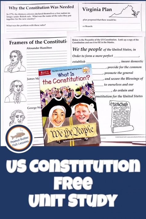 US Constitution FREE Unit Study - peanut butter fish lessons Constitution For Kids, Constitution Activities, Free Unit Study, Butter Fish, Government Lessons, Teaching Government, Homeschooling Activities, Notebooking Pages, Unit Studies Homeschool