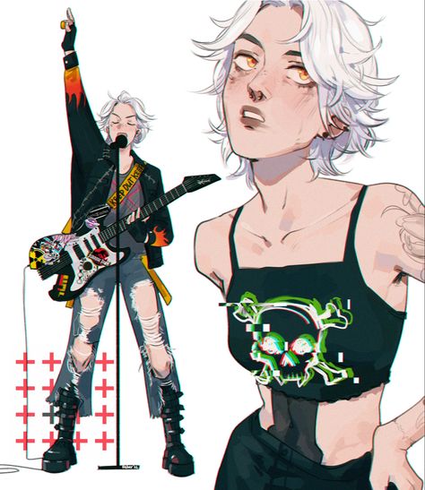 Punk Poses, Punk Female Character Design, Punk Character Design, Punk Character, Cyberpunk Female, Singer Art, Cyberpunk Character, Modern Fantasy, Arte Sketchbook