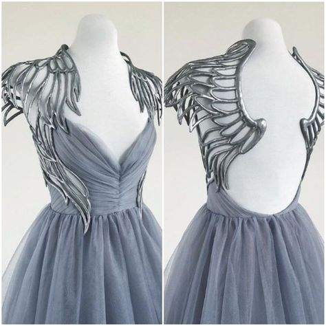 Grey Fantasy Outfit, Blue Fantasy Dress, Asgardian Dress, Warrior Dress, Dragon Dress, Masquerade Outfit, Modern Gown, Wings Dress, Light Blue Dress