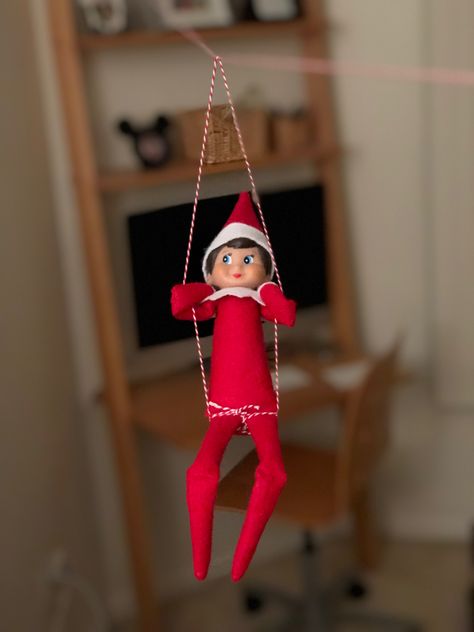 Elf on the Shelf Zip Line Elf On The Shelf Zip Line Ideas, Zip Line Elf On Shelf, Elf Zipline, Elf On The Shelf Zipline, Elf Ideas Easy, Zip Line, Elf Ideas, Shelf Ideas, On The Shelf