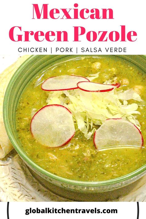 Mexican Pozole, Hominy Soup, Green Pozole, Pozole Verde, Pozole Recipe, Homemade Salsa Verde, Soup With Chicken, South American Recipes, Traditional Mexican Food