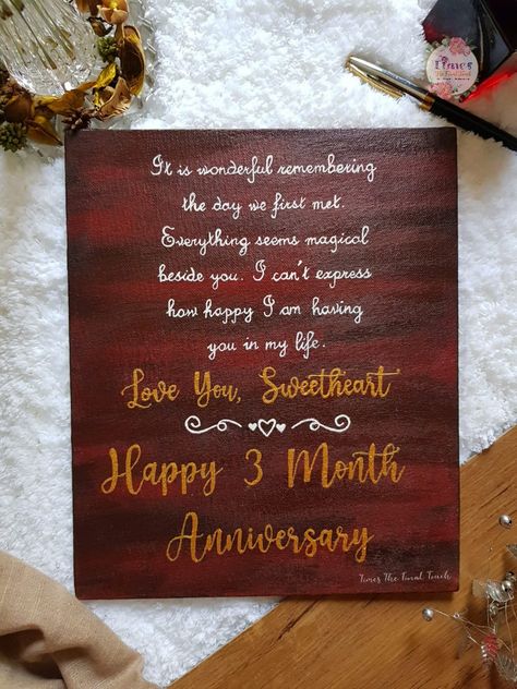 Happy 3 Month Anniversary Calligraphy Canvas Painting Happy 3months Anniversary, Happy 3rd Month Anniversary, One Month Engagement Anniversary Quotes, One Month Wedding Anniversary Quotes, 3 Month Anniversary Quotes, 3 Months Anniversary, Anniversary Calligraphy, Calligraphy Canvas Painting, 3 Month Anniversary