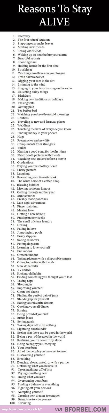 100 Reasons To Live, 100 Reasons To Stay, Reasons To Stay Alive, Reasons To Stay, Stay Alive, Reasons To Live, Staying Alive, Coping Skills, Let Go