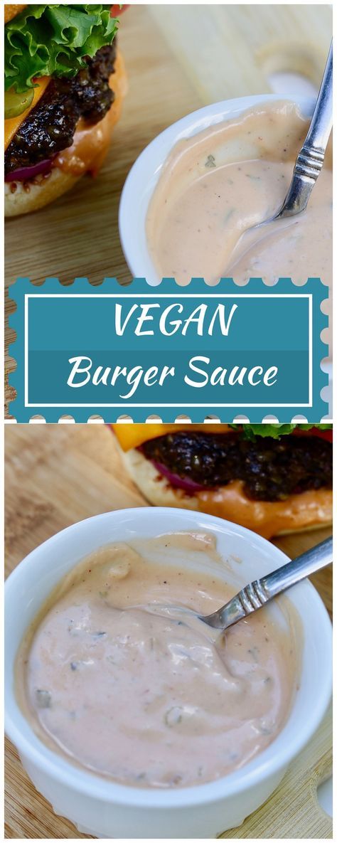 Vegan Burger Sauce Recipe- This Burger Sauce is tangy, savoury,sweet, and gluten free. Love It! Vegan Burger Sauce, Burger Sauce Recipe, Seafood Sauce Recipe, Burger Sauces Recipe, Vegan Spread, Seafood Recipes Crab, Chickpea Burger, Seafood Sauce, Seafood Pasta Recipes