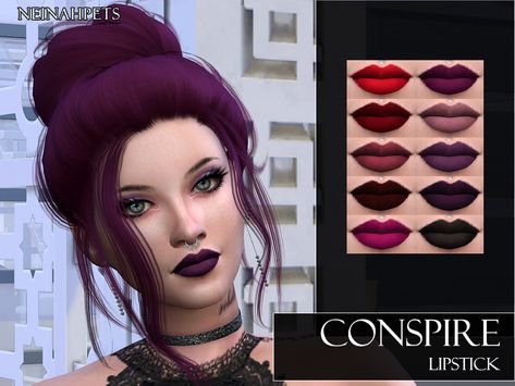 Halloween Lipstick, Sims 4 Cc Goth, Burgundy Lipstick, Sims 4 Tsr, Sims 4 Cc Makeup, Dark Lipstick, Purple Lips, Purple Lipstick, Black Lipstick