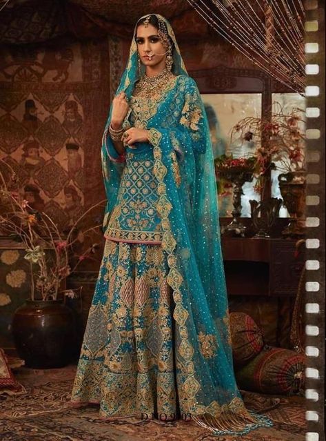 Rimple Harpreet, Blue Sharara, Bridal Sharara, Rimple And Harpreet Narula, Gharara Designs, Embroidered Salwar, Sharara Designs, Pakistani Fancy Dresses, Pakistani Fashion Party Wear