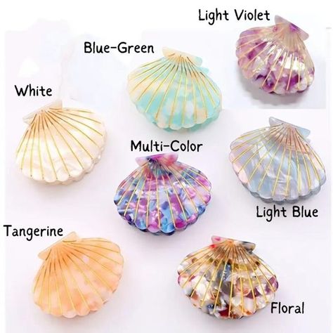 New! Boutique Mermaidcore Shell Design Small Hair 7 Claw Clip Set Fantasy Treasure, Small Hair Claw, Mermaid Summer, Coquette Princess, Light Violet, Banana Clip, Clip Design, Summer Surf, Design Hair