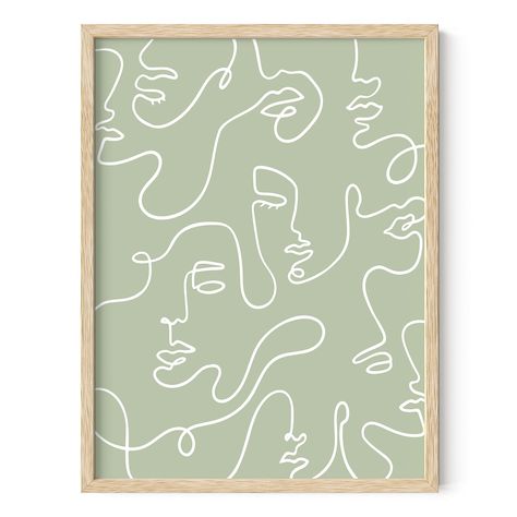 Sage Green Aesthetic Poster Prints, Sage Green Wall Posters Aesthetic, Sage Green Room Decor, Sage Green Boho Painting, Sage Green Room, Matisse Sage Green, Pastel Posters, Faces Abstract, Line Art Wall Decor