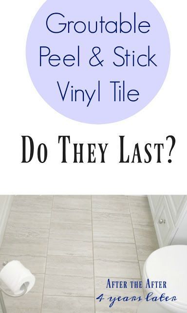 Groutable Peel and Stick Vinyl Tile: Do They Last? (4+ years later) | How well do peel and stick vinyl tiles, that you can grout, last? Are they durable? Here's how ours have held up after more than 4 years. Also links to a great tutorial on how to install them. #diy #howto #bathroom #homedecor #tiles #frugalfamilytimes Groutable Vinyl Tile, How To Grout, Peel And Stick Vinyl Tile, Leftover Tile, Peel And Stick Floor, Vinyl Tile Flooring, Frugal Family, Diy Tile, Peel And Stick Vinyl