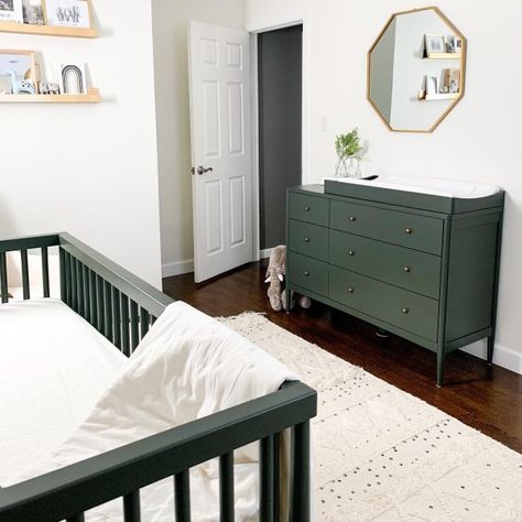 Hampshire Olive Green Changing Table Topper + Reviews | Crate and Barrel Green Changing Table, Changing Table Topper, Baby Changing Tables, Nursery Room Design, Baby Boy Room Nursery, Kids Dressers, Nursery Room Inspiration, Matching Furniture, Baby Room Design