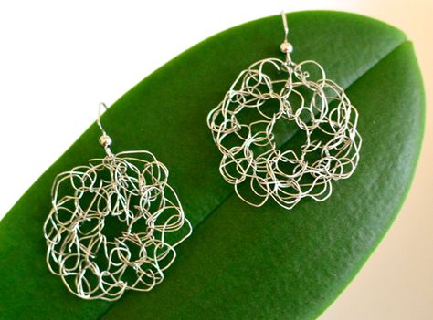 Crochet Spot » Blog Archive » Free Crochet Pattern: Circle Wire Earrings - Crochet Patterns, Tutorials and News Wire Crochet Patterns Free, Crochet Wire Jewelry, Crochet Wire, Large Crochet Hooks, Crocheted Jewelry, Wire Crochet Jewelry, Earrings Crochet, Jewelry Crochet, Knitted Wire