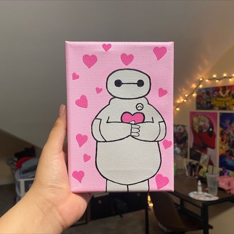 Cute Small Paintings For Boyfriend, Cute Valentines Paintings Easy, 90s Painting Ideas On Canvas, Painting Ideas Big Canvas, Canvas Painting Ideas Cartoon, Canvas Painting Ideas For Boyfriend, Bestie Painting Ideas, Valentines Painting Ideas Canvases Easy, Valentines Canvas Painting Ideas