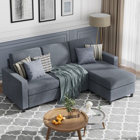 JAMFLY 78'' Convertible Sectional Sofa Couch, 3-seat L-Shaped Wide Reversible Couch with Modern Linen Fabric, Small Space Sofa for Living Room,Apartment and Office (Dark Gray) Small L Shaped Couch, L Shaped Sofa Designs, Couches For Small Spaces, Small Sectional Sofa, Room Couches, Small Couch, Sectional Sofa With Chaise, Sofas For Small Spaces, L Shaped Couch