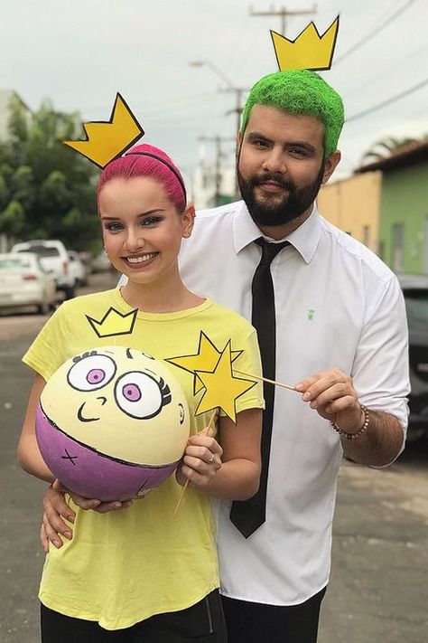 Clever Couples Halloween Costumes, Cosmo Und Wanda, Cosmo And Wanda Costume, Last Minute Couples Costumes, Meme Costume, Funny Couple Halloween Costumes, Diy Couples Costumes, Best Couples Costumes, Themed Halloween Costumes