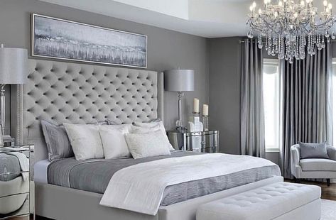 Grey And Silver Bedroom Ideas, Grey And Silver Bedroom, Grey Bedroom Ideas, Sleigh Bed Frame, Silver Bedroom, Bespoke Beds, Grey Headboard, Wingback Bed, Bedroom Wall Colors