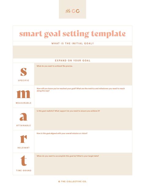 SMART Goals Overview and Free Template — The Collective Co. South Shore Smart Goals Worksheet, Goal Mapping, Smart Goals Template, Planner Goals, Daily Schedules, Goals Printable, Goals Sheet, Goal Setting Template, Goals Template