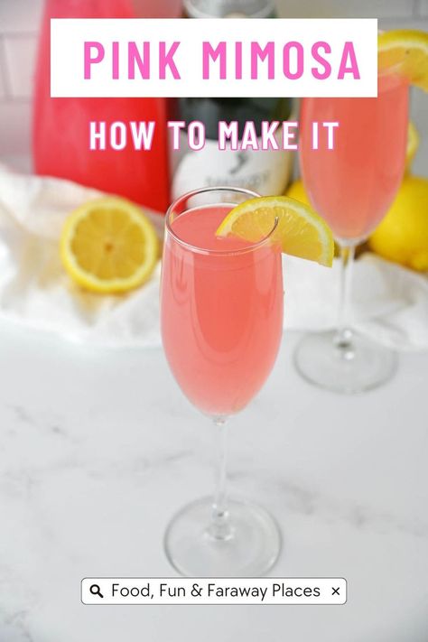 Fun Mother’s Day Drinks, Easy Mother’s Day Cocktails, Rose Mimosa Recipe, Birthday Mimosas, Pink Mimosa Recipe, Pink Mimosas, Mothers Day Cocktails, Easy Mimosa Recipe, Pink Mimosa