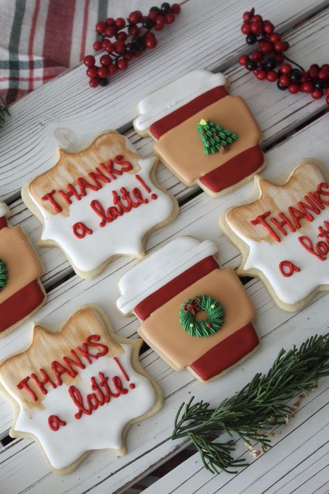 Thanks A Latte-Coffe Cup-Teacher Gifts-Teacher Christmas Gift-Daycare Gift-Coffee Gifts-Coffee Lover-Holiday Gifts-Holiday Teacher Gift-Co-Worker-Sweets-Sugar Cookies-Royal Icing-Treats Mug Sugar Cookie, Coffee Sugar Cookies, Coffee Gift Card, Christmas Sugar Cookies Decorated, Perfect Sugar Cookies, Christmas Cookies Gift, Yummy Sugar Cookies, Sugar Cookie Royal Icing, Thanks A Latte