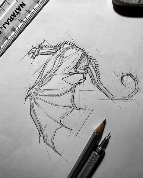 Stylised Designer Pencil Animal Drawing. Dragon In Flight, Dragon Sketch, Creature Drawings, 수채화 그림, Dragon Artwork, Arte Sketchbook, Dragon Drawing, Pencil Art Drawings, Art Drawings Sketches Creative